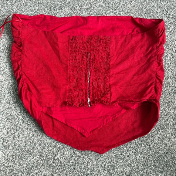 Reformation Red Linen Handkerchief Hem Tube Top Smocked Back Zip Size 10 - Picture 2 of 7